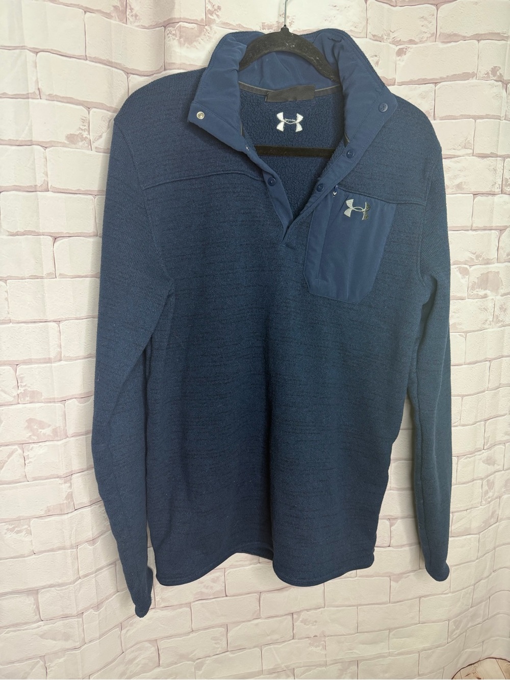 Under Armour ColdGear Fleece Pullover | Men’s Large | Navy Snap Neck